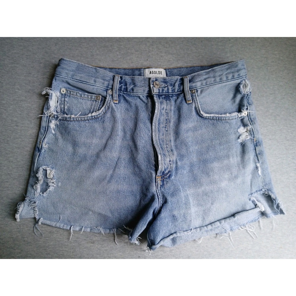 Agolde Dee Shorts 30 Button Fly Distressed Light Wash Organic Cotton Preppy